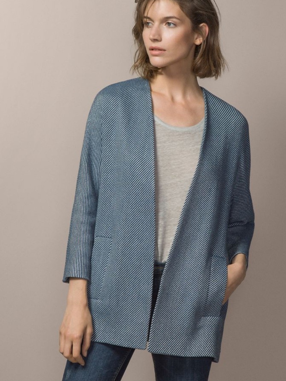Massimo Dutti Kimono Cardigan Jacket Blue XS